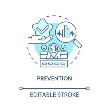 Önleme turkuaz konsept simgesi. Sismik aktivite düzenleme sistemleri soyut fikri ince çizgi çizimi. İzole bir taslak çizim. Düzenlenebilir felç. Kullanılan Roboto-Orta, Myriad Pro-Kalın yazı tipleri