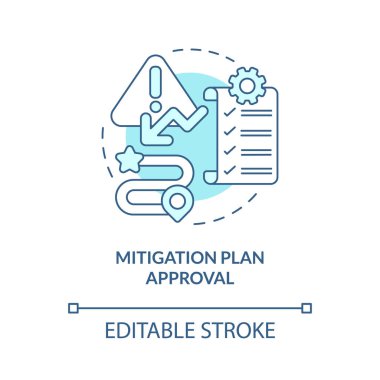 Hafifletme planı turkuaz konsept simgesi. Tehdit önleme soyut fikir ince çizgi çizimi. İzole bir taslak çizim. Düzenlenebilir felç. Kullanılan Roboto-Orta, Myriad Pro-Kalın yazı tipleri