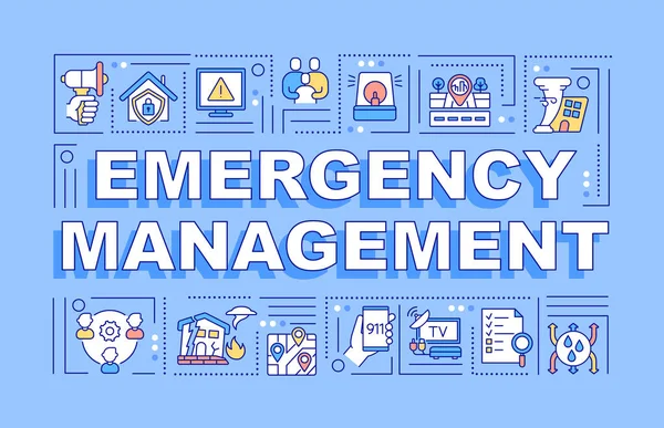 Emergency Management Woord Concepten Blauwe Banner Openbare Dienst Infographics Met — Stockvector
