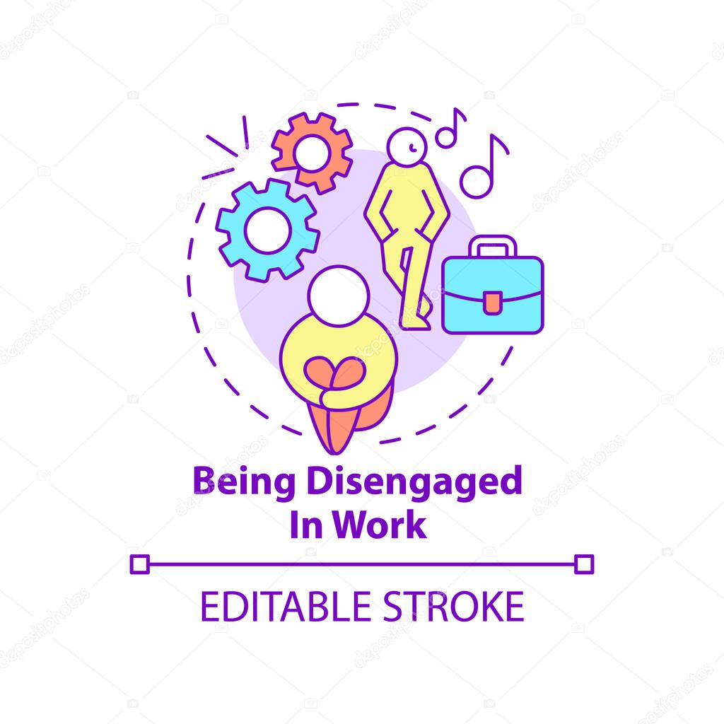 Being disengaged in work concept icon. Burnout at workplace. Anxiety abstract idea thin line illustration. Isolated outline drawing. Editable stroke. Roboto-Medium, Myriad Pro-Bold fonts used