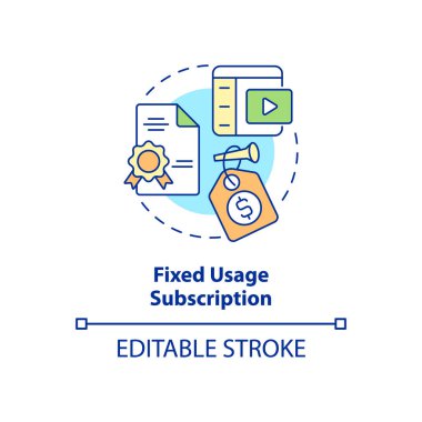 Sabit kullanım konsepti ikonu. Abone olma türleri soyut fikir ince çizgi çizimi. İzole bir taslak çizim. Düzenlenebilir felç. Kullanılan Roboto-Orta, Myriad Pro-Kalın yazı tipleri