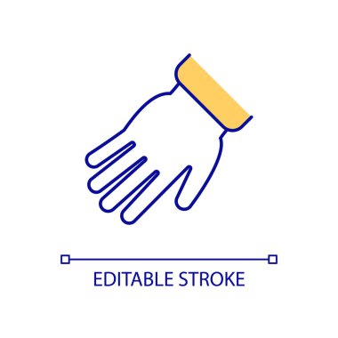 RGB renk simgesini ver. Dokun ve tut hareketi. Selamlar emoji. Hijyen, soyut anlam işareti. İzole vektör çizimi. Basit bir çizgi çizimi. Düzenlenebilir felç. Kullanılan Arial yazı tipi