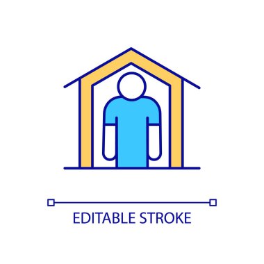 Toplumun RGB renk simgesinden izolasyon. Sosyal yoksunluk. Evde kalıyorum. Anoreksi psikolojik semptom. İzole vektör çizimi. Basit bir çizgi çizimi. Düzenlenebilir felç. Kullanılan Arial yazı tipi