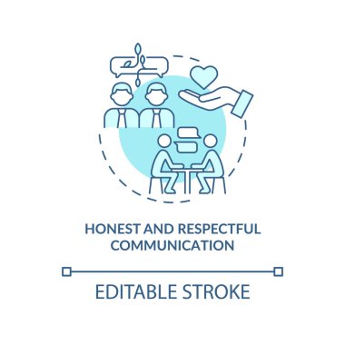 Farklı bakış açıları iletişim turkuaz konsept simgesi. Takım iletişimi fikri ince çizgi çizimi. İzole bir taslak çizim. Düzenlenebilir felç. Kullanılan Roboto-Orta, Myriad Pro-Kalın yazı tipleri