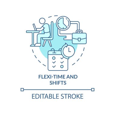 Esnek zaman ve vites turkuaz konsept simgesi. Konforlu program soyut fikir ince çizgi çizimi. İzole bir taslak çizim. Düzenlenebilir felç. Kullanılan Roboto-Orta, Myriad Pro-Kalın yazı tipleri