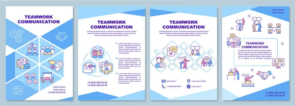 Modelo Brochura Azul Comunicação Trabalho Equipe Relação Equipa Desenho Impressão —  Vetores de Stock