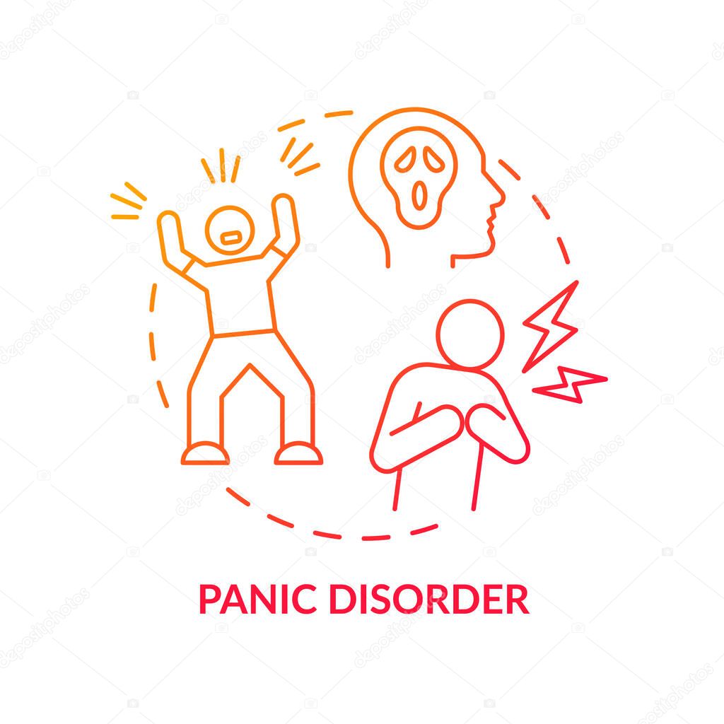Panic disorder red gradient concept icon. Anxiety attack type. Mental disorder abstract idea thin line illustration. Isolated outline drawing. Roboto-Medium, Myriad Pro-Bold fonts used
