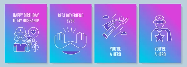 Him Postcard Linear Glyph Icon Congrats Boyfriend Husband Greeting Card — Vetor de Stock