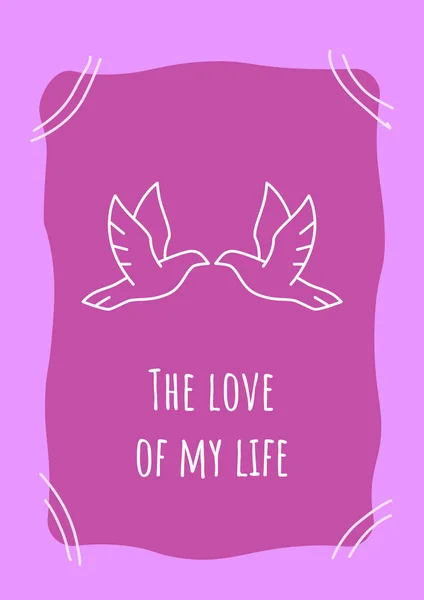 Love Life Purple Postcard Linear Glyph Icon Greeting Card Decorative — Stock Vector