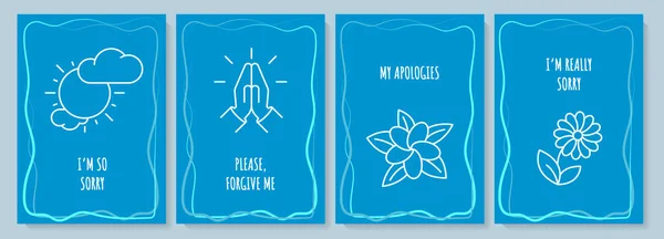 Sorry Blue Postcard Linear Glyph Icon Set Excuse Confession Greeting — Vetor de Stock