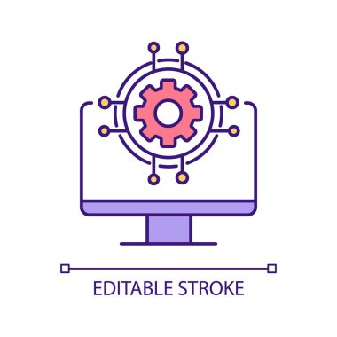 Yazılım programlama RGB renk simgesi. Üretim sürecini uzaktan kontrol etmek. İnşa programı. İzole vektör çizimi. Basit bir çizgi çizimi. Düzenlenebilir felç. Kullanılan Arial yazı tipi