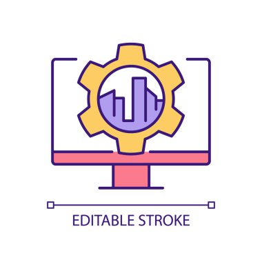 Kentsel planlama RGB renk simgesinde sanal gerçeklik. Mimarlar için yazılım. Yenilikçi gelişim endüstrisi. İzole vektör çizimi. Basit bir çizgi çizimi. Düzenlenebilir felç. Kullanılan Arial yazı tipi