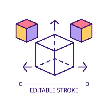 RGB renk simgesi modelleme simülasyonu. Ürün geliştirme. Dijital prototip. Ürün performansı optimize ediliyor. İzole vektör çizimi. Basit bir çizgi çizimi. Düzenlenebilir felç. Kullanılan Arial yazı tipi