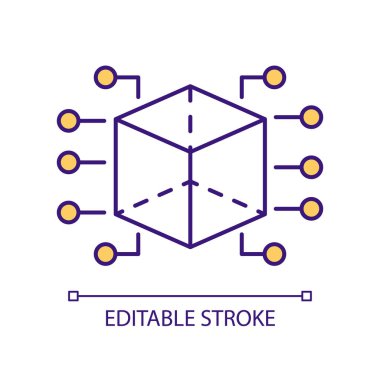 Çarpım RGB renk simgesinin sanal temsili. Dijital kopya oluşturuluyor. Ürün tasarım ve geliştirme. İzole vektör çizimi. Basit bir çizgi çizimi. Düzenlenebilir felç. Kullanılan Arial yazı tipi