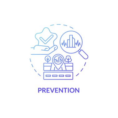 Önleme mavi gradyan konsept simgesi. Yapılarda ve sistemlerde sismik aktivite düzenlemesi soyut fikir ince çizgi çizimi. İzole bir taslak çizim. Kullanılan Roboto-Orta, Myriad Pro-Kalın yazı tipleri