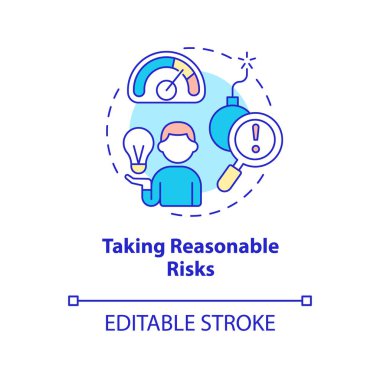 Makul risk kavramı ikonu almak. Geliştirme için soyut fikir ince çizgi çizimi için karar verin. İzole bir taslak çizim. Düzenlenebilir felç. Kullanılan Roboto-Orta, Myriad Pro-Kalın yazı tipleri