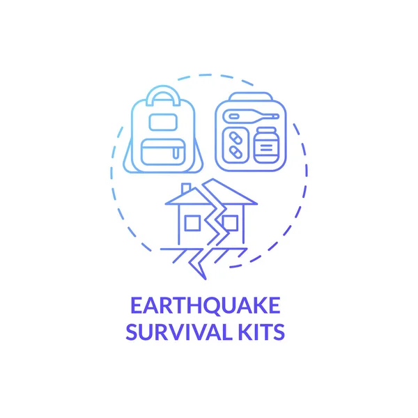 Aardbeving Survival Kits Blauw Gradiënt Concept Icoon Essentiële Items Voor — Stockvector