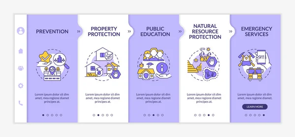 Hazard Mitigation Techniques Purple White Onboarding Template Safety Responsive Mobile — Stock vektor
