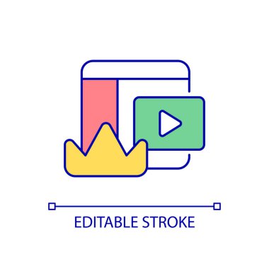 Premium hesap RGB renk simgesi. Medya içeriğine abone ol. Özel videolar. Üye kullanıcılar için ikramiyeler. İzole vektör çizimi. Basit bir çizgi çizimi. Düzenlenebilir felç. Kullanılan Arial yazı tipi