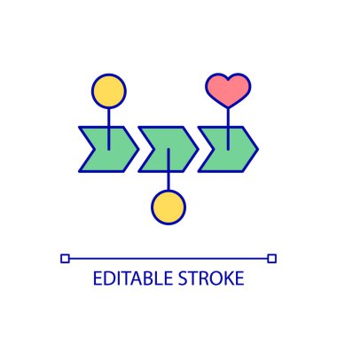 Uzun vadeli ilişkiler RGB renk simgesi. Devam ediyor ve devam ediyor. Adım adım ilerleyin. Yön gösterici. İzole vektör çizimi. Basit bir çizgi çizimi. Düzenlenebilir felç. Kullanılan Arial yazı tipi