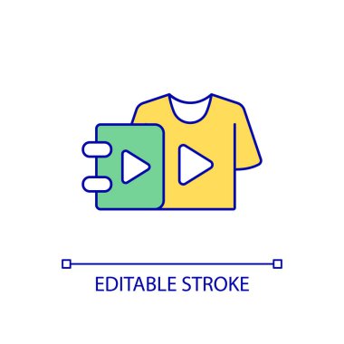 Ticari RGB renk simgesi. İçerik parasallaşması. Giysi ve ofis eşyaları. Marka tanıtım ürünü. İzole vektör çizimi. Basit bir çizgi çizimi. Düzenlenebilir felç. Kullanılan Arial yazı tipi