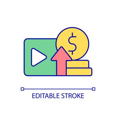 İçerik parasal RGB renk simgesi. Yarattığın içerikten para kazan. Abonelik modeli. İzole vektör çizimi. Basit bir çizgi çizimi. Düzenlenebilir felç. Kullanılan Arial yazı tipi