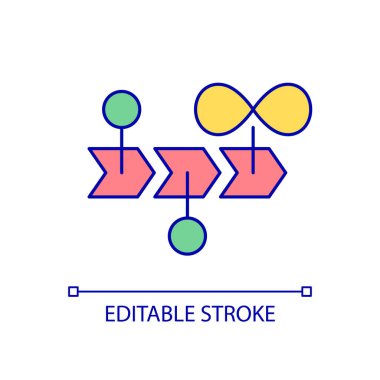 Uzun mesafe RGB renk simgesi. Sonsuzluk ve sonsuzluk işareti. Ok ve işaret. Varış noktası. İzole vektör çizimi. Basit bir çizgi çizimi. Düzenlenebilir felç. Kullanılan Arial yazı tipi