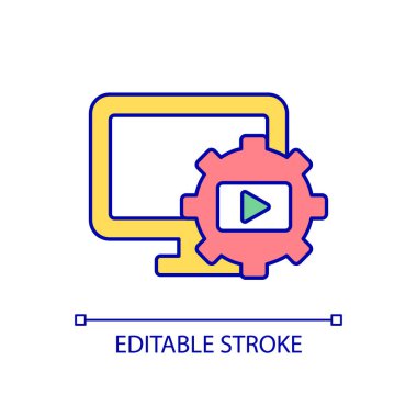 Aygıt yapılandırma RGB renk simgesi. Kişisel bilgisayarın kişiselleştirilmesi. Sistem ayarları. Medya oyuncusu. İzole vektör çizimi. Basit bir çizgi çizimi. Düzenlenebilir felç. Kullanılan Arial yazı tipi