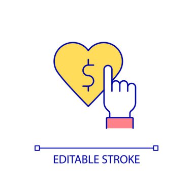 RGB renk simgesini sevdiğiniz bir yaratıcı bağışlayın. En sevilen içerik yapıcıyı destekle. Finansal hediye ve destek. İzole vektör çizimi. Basit bir çizgi çizimi. Düzenlenebilir felç. Kullanılan Arial yazı tipi