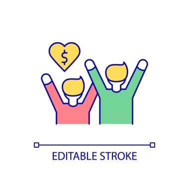Hayranlara RGB renk ikonu bağışlamak. Favori medya yayıncısına ödeme yap. Yaratıcıların finansal desteği. İzole vektör çizimi. Basit bir çizgi çizimi. Düzenlenebilir felç. Kullanılan Arial yazı tipi