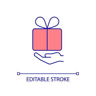 Şimdiki RGB renk simgesini ver. İkramiyeler, ikramiyeler. Doğum günü ve yıldönümü hediyesi. Selamlar ve tebrikler. İzole vektör çizimi. Basit bir çizgi çizimi. Düzenlenebilir felç. Kullanılan Arial yazı tipi