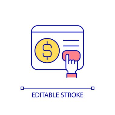 Dijital satın alma RGB renk simgesi. Elektronik ödeme anlaşması. İnternetten alışveriş. Abone alımı. İzole vektör çizimi. Basit bir çizgi çizimi. Düzenlenebilir felç. Kullanılan Arial yazı tipi