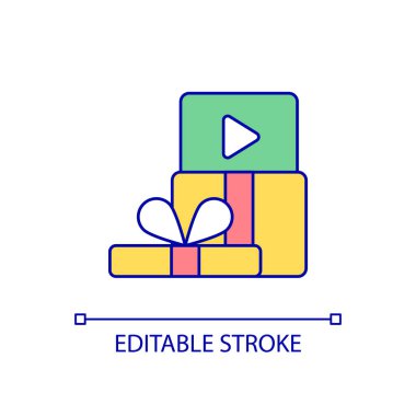 Hediye aboneliği RGB renk simgesi. Mevcut üyelik ve prim erişimi. Eğlence sitesi. İzole vektör çizimi. Basit bir çizgi çizimi. Düzenlenebilir felç. Kullanılan Arial yazı tipi