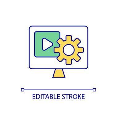 Video ayarları RGB renk simgesi. Kişisel bilgisayar özelleştirmesi. Cihaz monitörü. Medya izliyor. İzole vektör çizimi. Basit bir çizgi çizimi. Düzenlenebilir felç. Kullanılan Arial yazı tipi