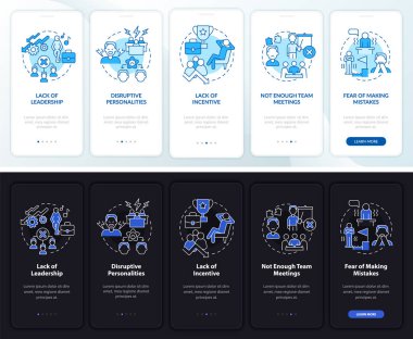 Mobil uygulama ekranında gece gündüz takım çalışması başarısız oluyor. 5 aşamalı grafik talimatları içeren doğrusal kavramları içeren sayfalar. Name UI, UX, GUI şablonu. Kullanılan sayısız Pro-Kalın, Düzenli yazı tipleri