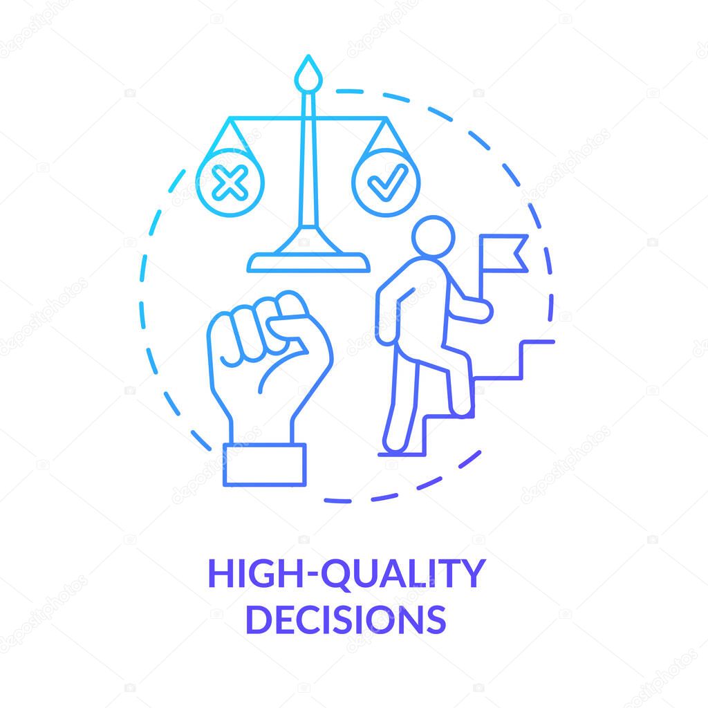High-quality decisions blue gradient concept icon. Responsive teamwork cooperation abstract idea thin line illustration. Isolated outline drawing. Roboto-Medium, Myriad Pro-Bold fonts used