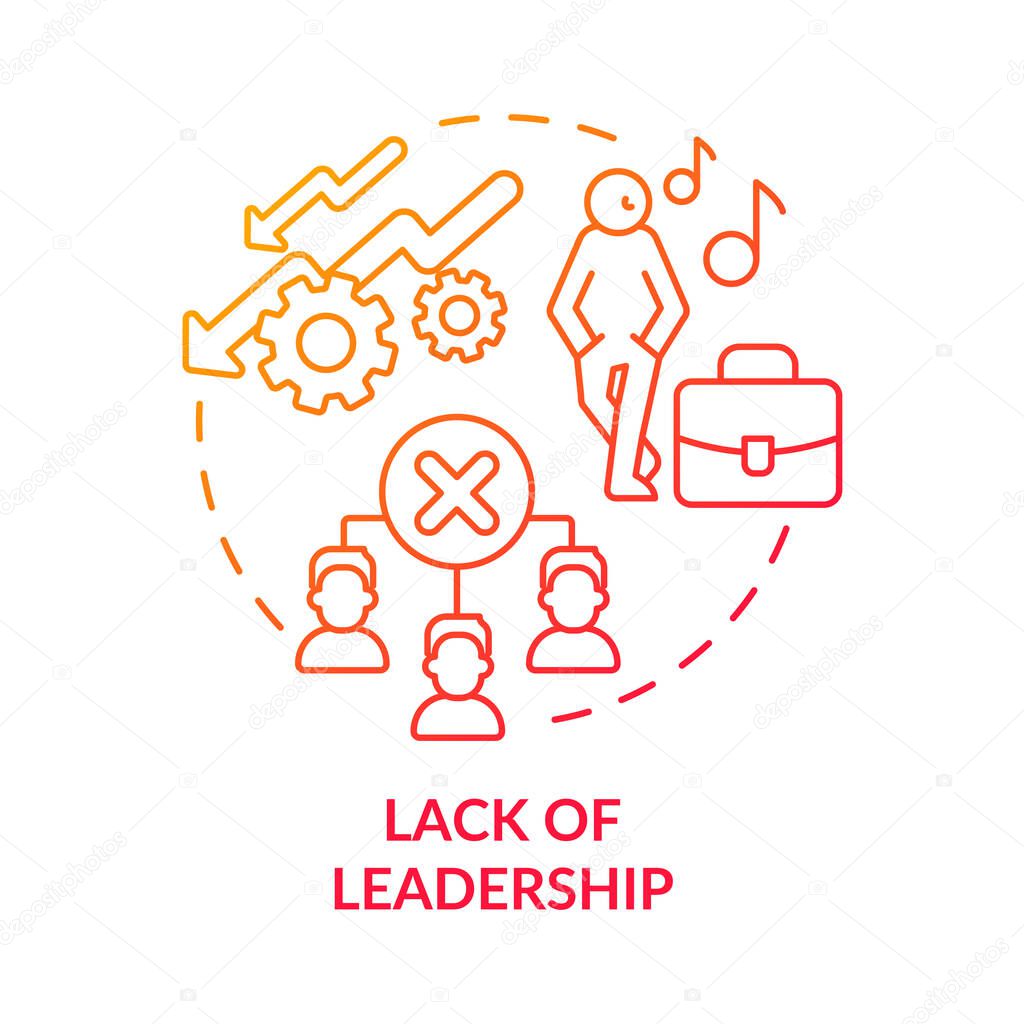 Lack of leadership red gradient concept icon. Problems of teamwork. Team structure building abstract idea thin line illustration. Isolated outline drawing. Roboto-Medium, Myriad Pro-Bold fonts used