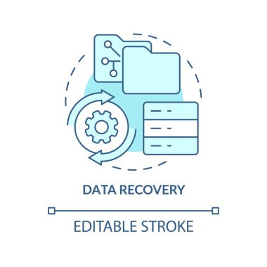 Veri kurtarma turkuaz konsept simgesi. Kurtarma işlemi silindi ve kaybedildi. Soyut fikir ince çizgi çizimi. İzole bir taslak çizim. Düzenlenebilir felç. Kullanılan Roboto-Orta, Myriad Pro-Kalın yazı tipleri