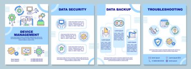 Bilgisayar hizmetleri broşürü. Sorun çıkartıyor. Doğrusal simgeli kitapçık baskı tasarımı. Sunum için vektör planları, yıllık raporlar, reklamlar. Arial-Black, Kullanılan Myriad Pro-Normal yazı tipleri