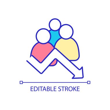 Teşvik edici RGB renk simgesi eksikliği. Gerekçesiz ekip üyeleri. Çalışanların verimliliğinin düşmesi. İzole vektör çizimi. Basit bir çizgi çizimi. Düzenlenebilir felç. Kullanılan Arial yazı tipi