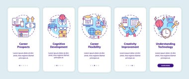 Mobil uygulama ekranında kod yazmayı öğrenmek için. Eğitim 5 aşamalı grafik talimatı sayfaları doğrusal kavramlarla birlikte. UI, UX, GUI şablonu. Kullanılan sayısız Pro-Kalın, Düzenli yazı tipleri