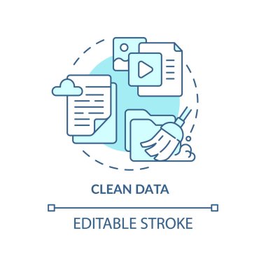 Temiz veri turkuvaz konsept simgesi. Dijital pazarlama. Reklam içeriği soyut fikir ince çizgi çizimi. İzole bir taslak çizim. Düzenlenebilir felç. Kullanılan Roboto-Orta, Myriad Pro-Kalın yazı tipleri