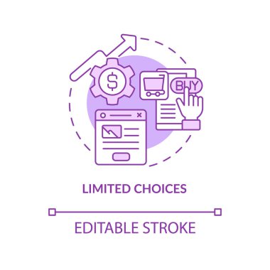 Sınırlı seçenekler mor konsept ikonu. Dijital pazarlama. İniş sayfası soyut fikir ince çizgi çizimi. İzole bir taslak çizim. Düzenlenebilir felç. Kullanılan Roboto-Orta, Myriad Pro-Kalın yazı tipleri