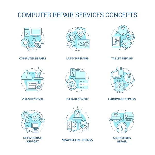 Computer Repair Service Turquoise Concept Icons Set Problem Resolve Idea — стоковый вектор