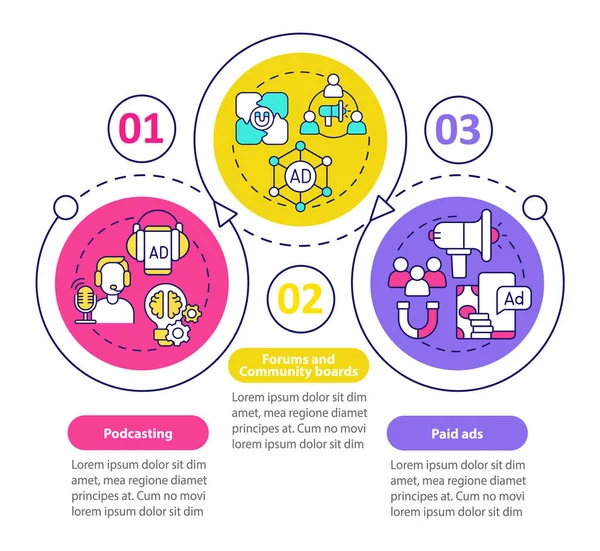 Digitális Marketing Példák Hurok Kör Infographic Sablon Adatvizualizáció Lépésben Folyamat — Stock Vector