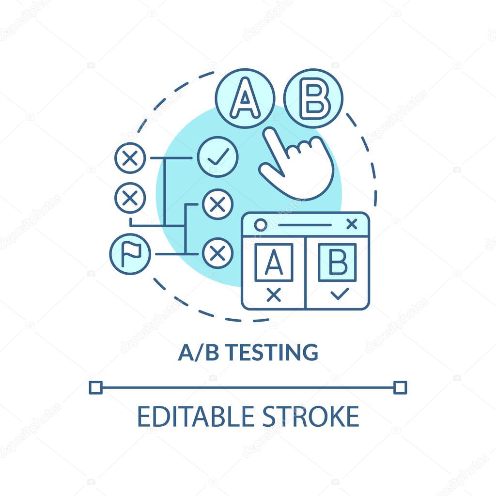 AB testing turquoise concept icon. Customer behavior. Digital marketing abstract idea thin line illustration. Isolated outline drawing. Editable stroke. Roboto-Medium, Myriad Pro-Bold fonts used