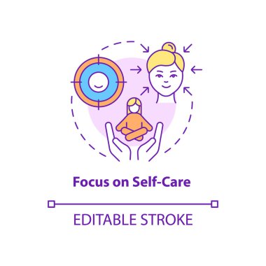 Kişisel bakım konsepti ikonuna odaklan. Grup avantajını soyut fikir ince çizgi illüstrasyonunda destekleyin. Denge ve sağlık. İzole bir taslak çizim. Düzenlenebilir felç. Kullanılan Roboto-Orta, Myriad Pro-Kalın yazı tipleri