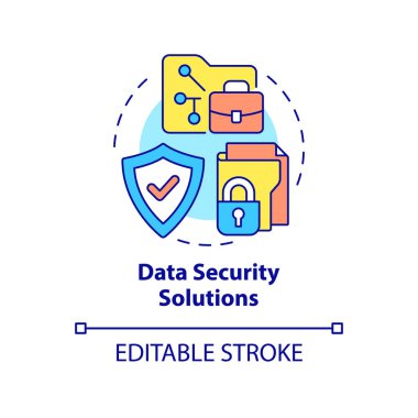 Veri güvenliği çözümleri konsept simgesi. Soyut fikir çizgisi çizimi için bilgisayar hizmetleri. İzole bir taslak çizim. Düzenlenebilir felç. Kullanılan Roboto-Orta, Myriad Pro-Kalın yazı tipleri