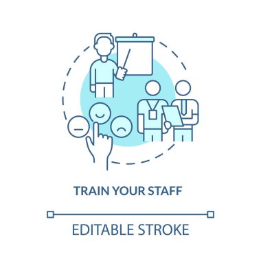 Personel turkuaz konsept ikonunu çalıştır. Personel kursları. Müşteri hizmetleri soyut fikir ince çizgi çizimi. İzole bir taslak çizim. Düzenlenebilir felç. Kullanılan Roboto-Orta, Myriad Pro-Kalın yazı tipleri