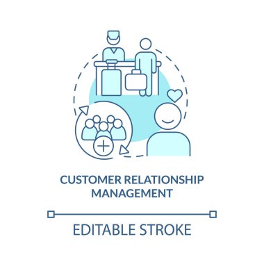Müşteri ilişkileri yönetimi turkuvaz konsept simgesi. Kiralık servis fikri soyut ince çizgi çizimi. İzole bir taslak çizim. Düzenlenebilir felç. Kullanılan Roboto-Orta, Myriad Pro-Kalın yazı tipleri